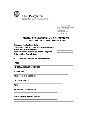Mobility Assistive Equipment Client Evaluation Form