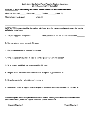 Student Academic Self Evaluation Form
