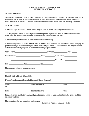 School Emergency Information Form
