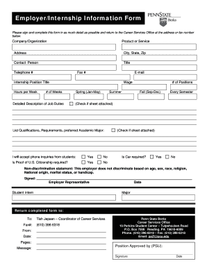 Employer Internship Information Form