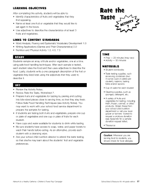 Rate the Taste Activity Worksheet