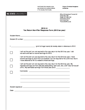 Tax Return Non-Filer Response Form