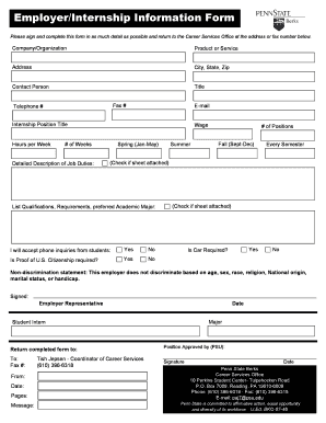 Employer Internship Information Form