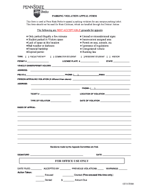 Parking Violation Appeal Form