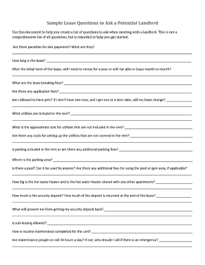 Lease Questions for Potential Landlord