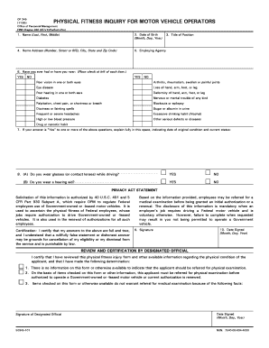 Physical Fitness Inquiry for Motor Vehicle Operators