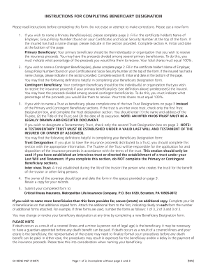 MetLife Critical Illness Insurance Beneficiary Designation Form