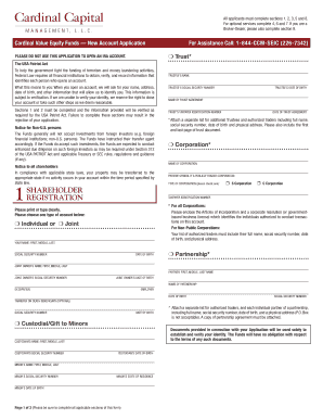 Cardinal Value Equity Funds New Account Application