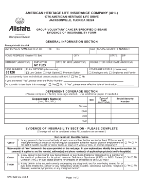 American Heritage Life Insurance Evidence of Insurability Form