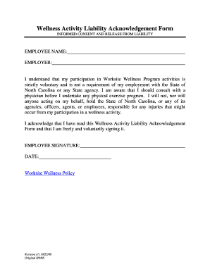 Wellness Activity Liability Acknowledgement Form