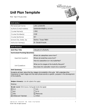 Butterfly Life Cycle Unit Plan Template