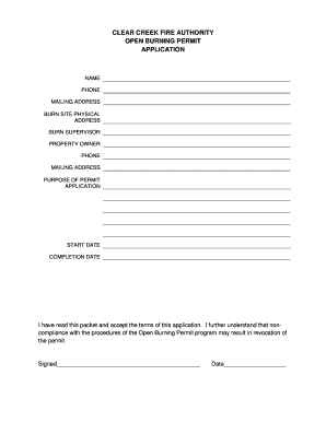 Open Burning Permit Application