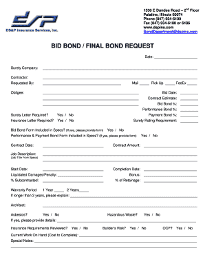 Bid Bond Final Bond Request Form