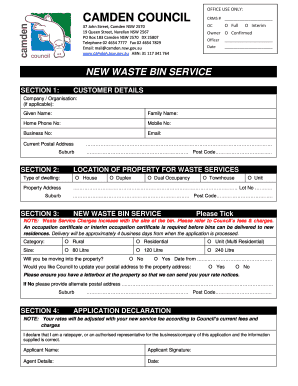 Camden Council Waste Bin Service Application