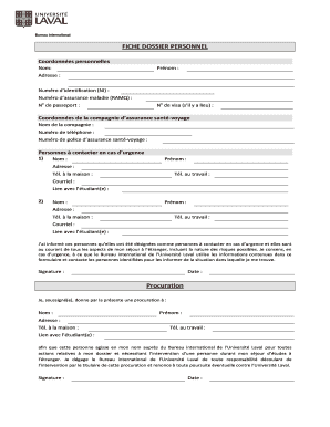 Fiche dossier personnel