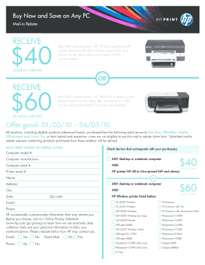 HP PC and Printer Mail-in Rebate Form