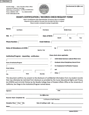 Dean's Certification Records Check Request Form