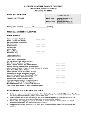 Pioneer Central School District Board Meeting Agenda