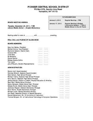 Pioneer Central School District Board Meeting Agenda