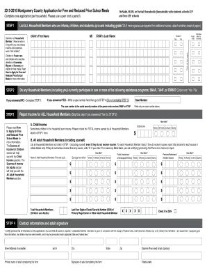 Montgomery County Free and Reduced Price School Meals Application