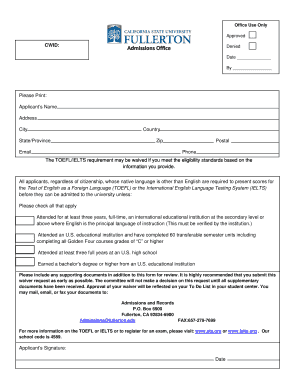 TOEFL Requirement Form