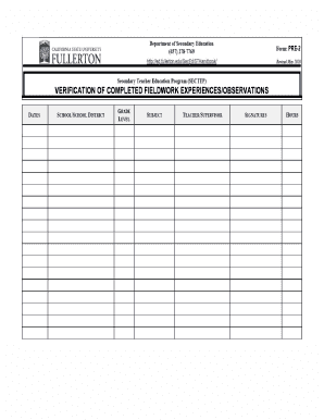 Teacher Fieldwork Verification Form