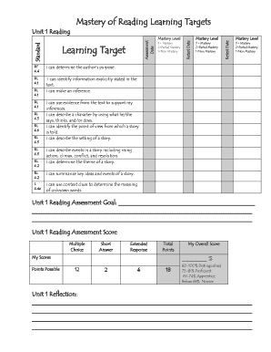 Reading Learning Targets Assessment Form