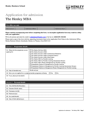 Henley Business School MBA Application Form