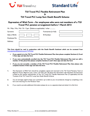 TUI Travel PLC Expression of Wish Form