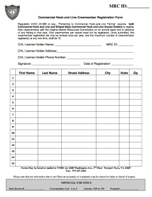 Commercial Hook and Line Crewmember Registration Form