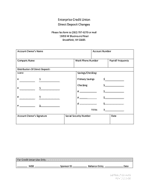 Enterprise Credit Union Direct Deposit Change Form