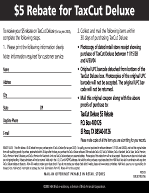 TaxCut Deluxe $5 Rebate Form