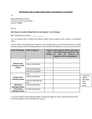 Authorization Letter for Trading Facility