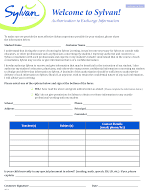 Sylvan Student Information Authorization Form
