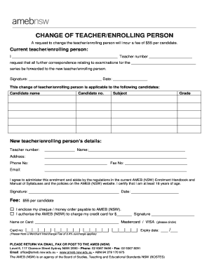 AMEB Teacher Change Request Form