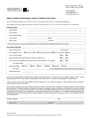 Dental Student's Professional Liability Coverage Application