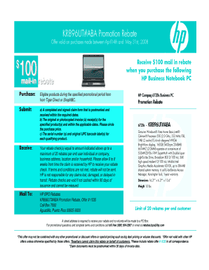 HP Business Notebook PC Promotion Rebate Form
