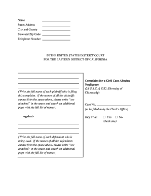 Civil Case Complaint for Negligence