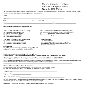 Ford's Theatre Donation Form