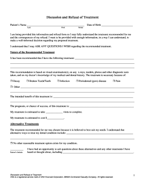 Discussion and Refusal of Treatment Form