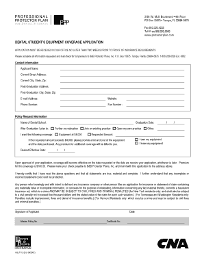 Dental Student Equipment Coverage Application