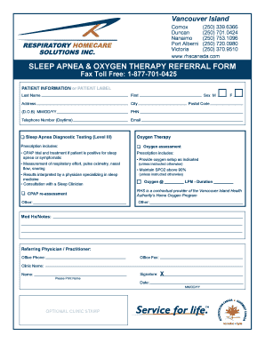 Sleep Apnea and Oxygen Therapy Referral Form