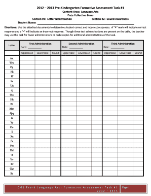 Pre-Kindergarten Language Arts Formative Assessment Task 1