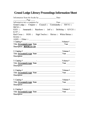 Grand Lodge Library Proceedings Information Sheet