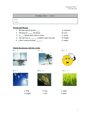 Reading Time 1 Unit Review Worksheet