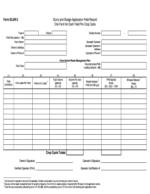 Slurry and Sludge Application Field Record