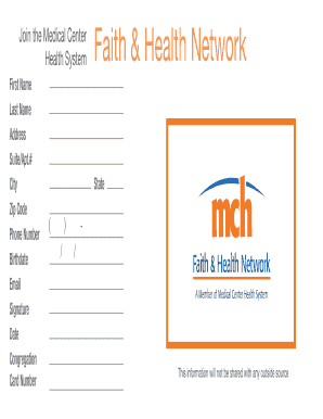 Medical Center Faith and Health Network Registration Form