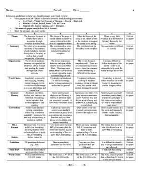Book Review Rubric