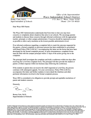 Waco ISD Student Parent Complaint Form