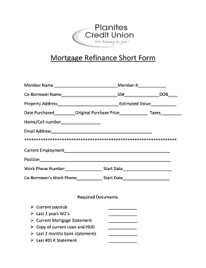 Mortgage Refinance Short Form